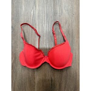 Victorias Secret Red Cotton Demi Bra Underwire‎ Logo Straps 34B